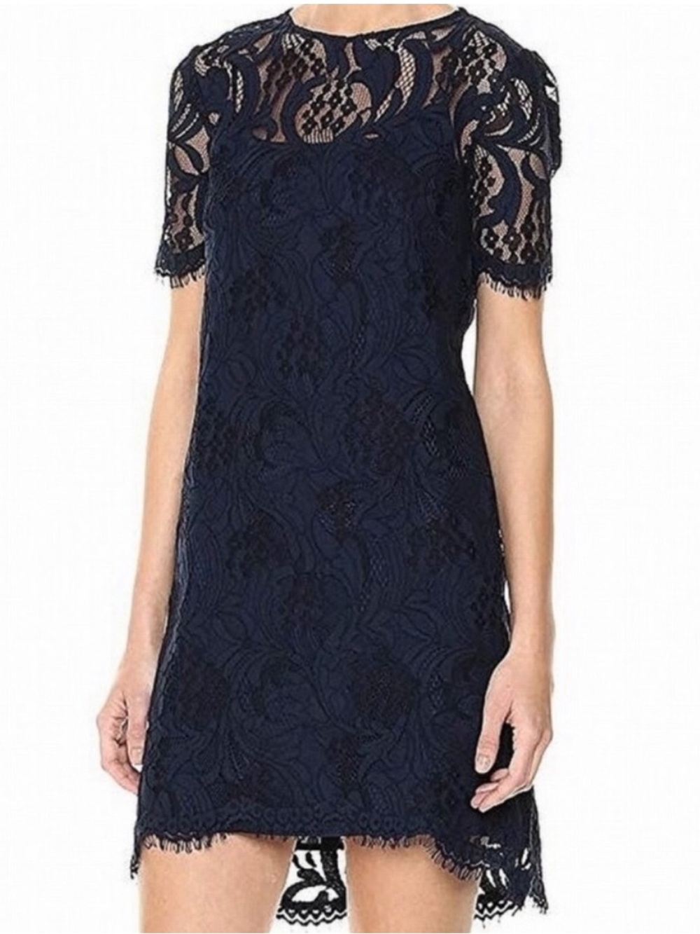 Tahari Arthur S. Levine Women's Navy Lace Short-Sleeve Petite Shift Dress